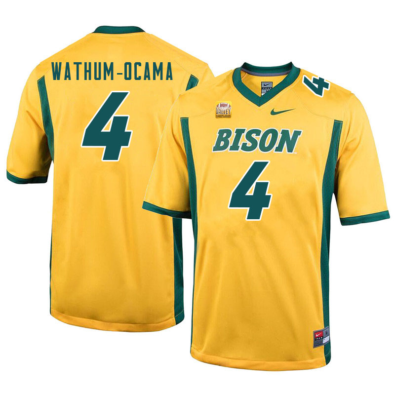 Men #4 Jenaro Wathum-Ocama North Dakota State Bison College Football Jerseys Sale-Yellow - Click Image to Close
